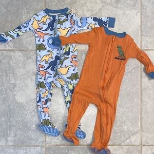 Dinosaur Print Kids Footies - Blue and Orange